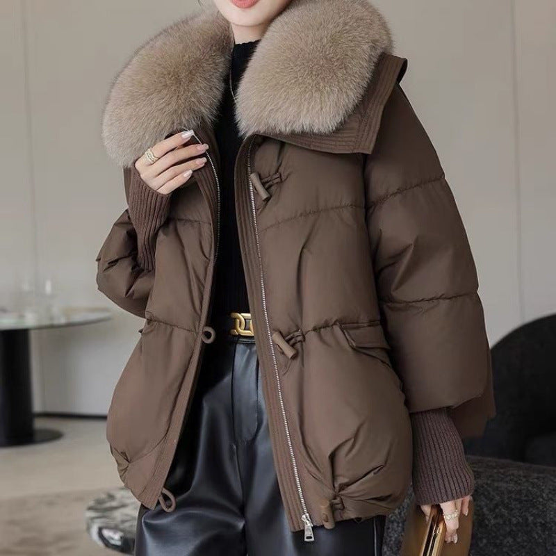 Cotton-padded Women's Short Fur Collar Coat