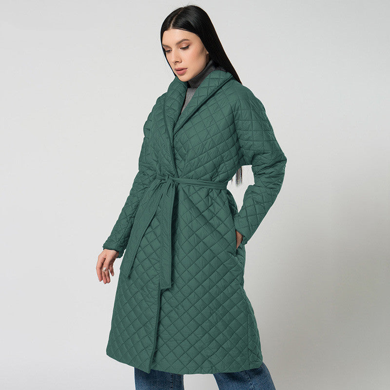 Women's Diamond Plaid Fitted Cotton-padded Coat