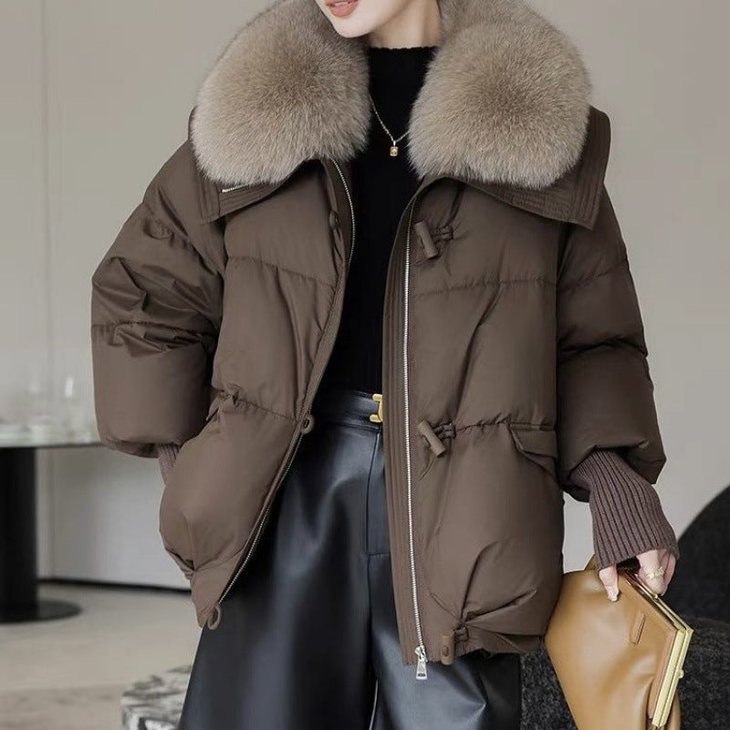 Cotton-padded Women's Short Fur Collar Coat