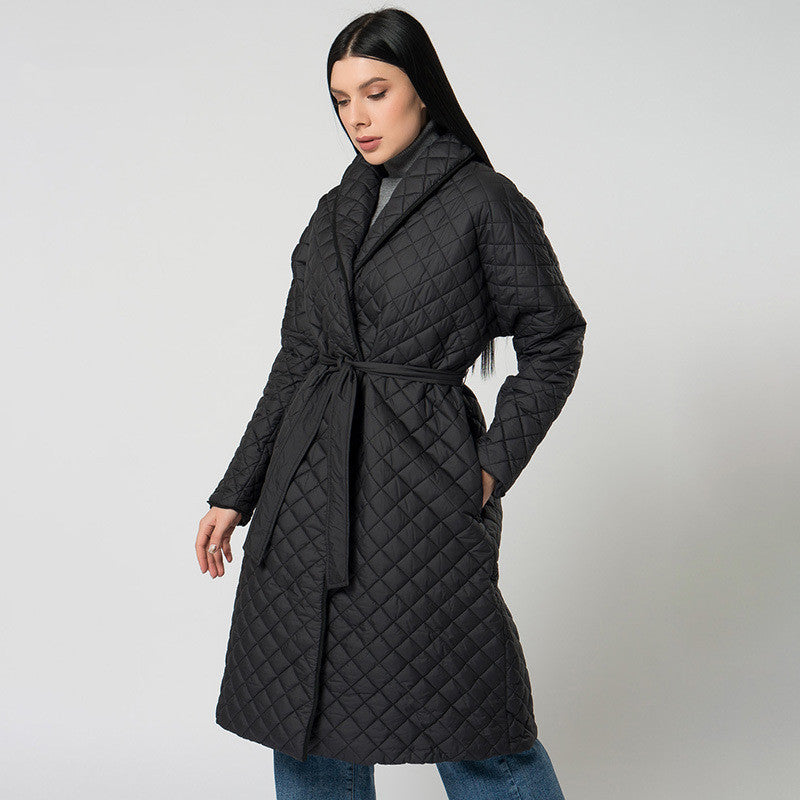 Women's Diamond Plaid Fitted Cotton-padded Coat