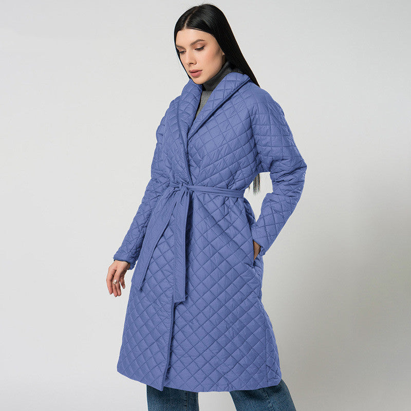 Women's Diamond Plaid Fitted Cotton-padded Coat