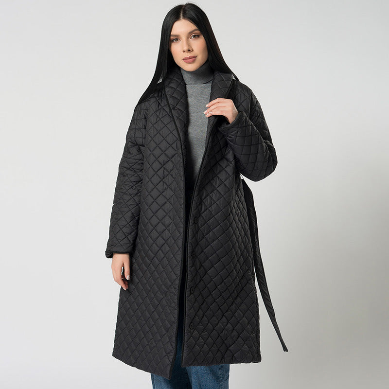 Women's Diamond Plaid Fitted Cotton-padded Coat