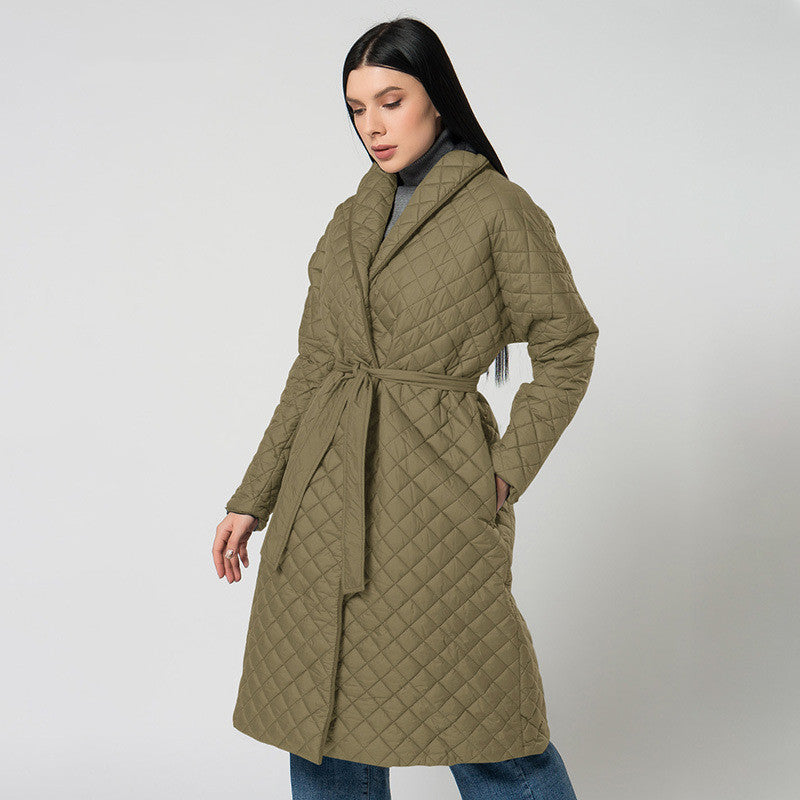 Women's Diamond Plaid Fitted Cotton-padded Coat