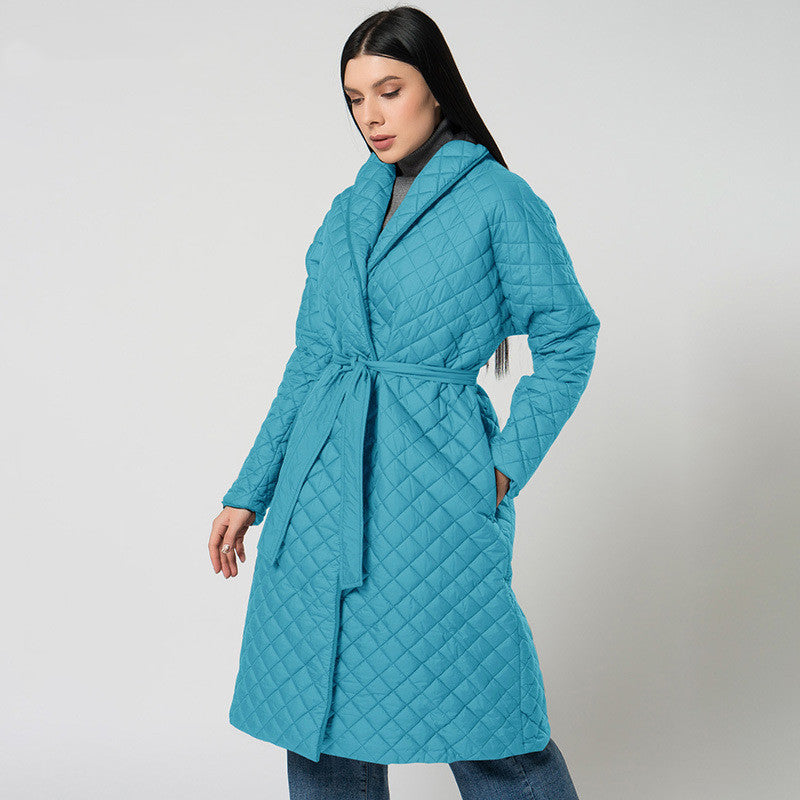 Women's Diamond Plaid Fitted Cotton-padded Coat