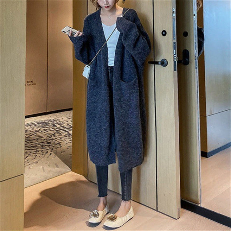 Women's Blue Sweater Fashionable Loose Outer Wear