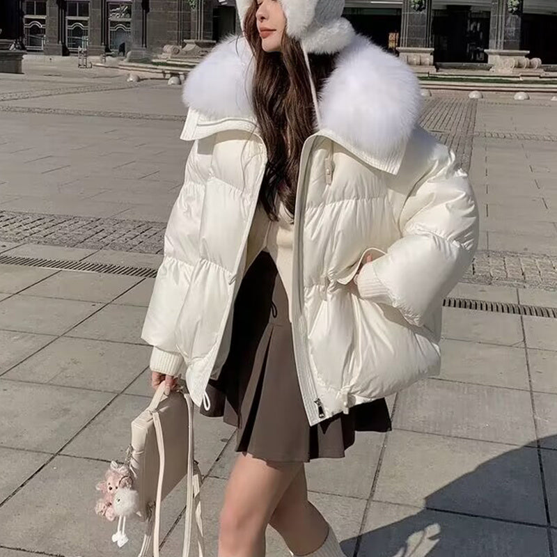 Cotton-padded Women's Short Fur Collar Coat