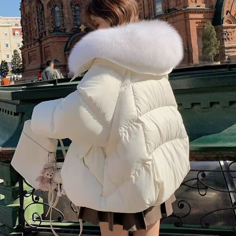 Cotton-padded Women's Short Fur Collar Coat
