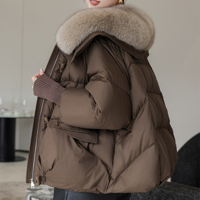 Cotton-padded Women's Short Fur Collar Coat