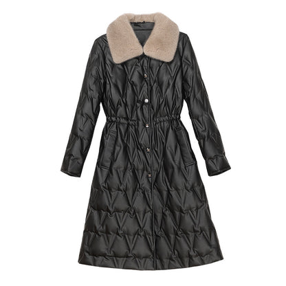 Wool Collar Duck Down Warm Leather Coat