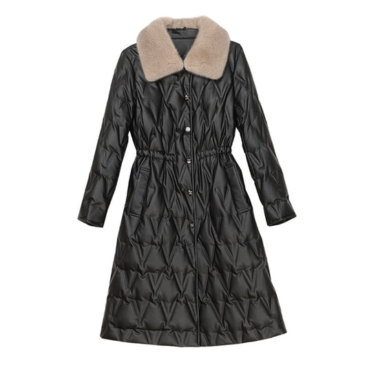 Wool Collar Duck Down Warm Leather Coat