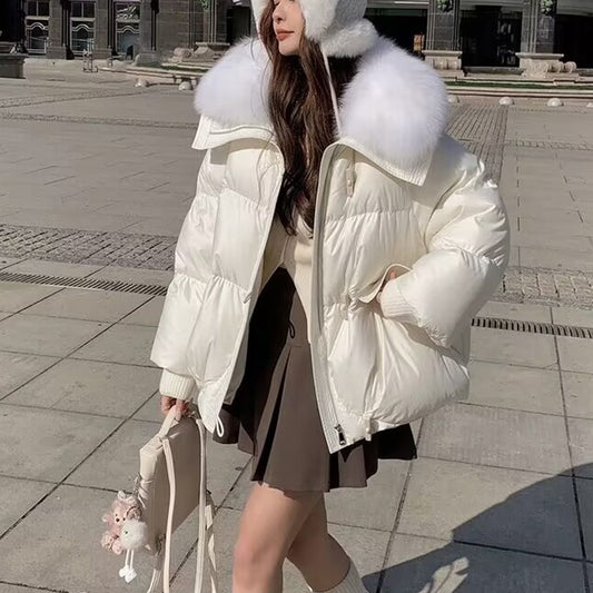 Cotton-padded Women's Short Fur Collar Coat